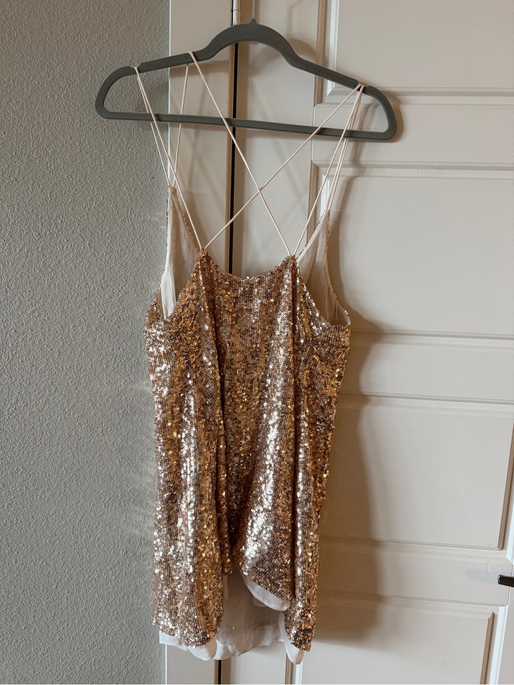 Free People Gold Sparkler Mini Slip Dress Sequins Going Out size Large - Picture 5 of 5